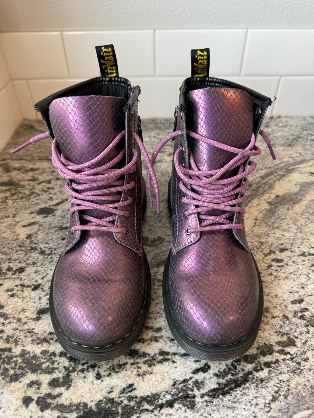 Dr. Martens Girl’s Zip Up Combat Boot. Purple Metallic. Size 5/ EU 36. EUC - Picture 2 of 9